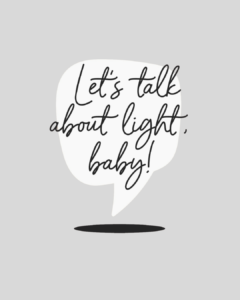 Logo let´s talk about light baby" in Sprechblase